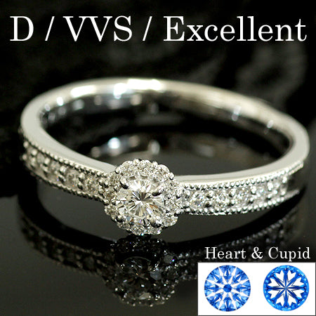 【Natural】K18  《ハート＆キューピッド》エレガント リング 0.24ct