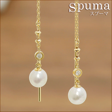 【Natural】K18  Spuma あこや真珠 アメリカンチェーン ピアス　