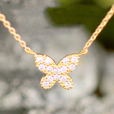 【Natural】K18  バタフライ パヴェダイヤ アンクレット 0.15ct　