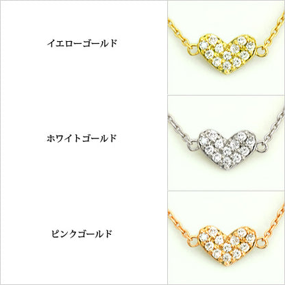 【Natural】K10  ハート パヴェダイヤ アンクレット  0.1ct　