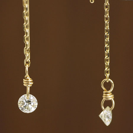 【Natural】K18  フレームレスダイヤモンド アメリカンチェーンピアス　0.16ct  0.20ct　