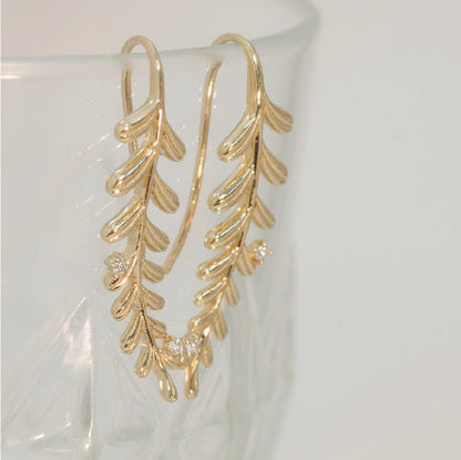 【Natural】K10  Green Leaf  リーフデザイン シーダ フックピアス　