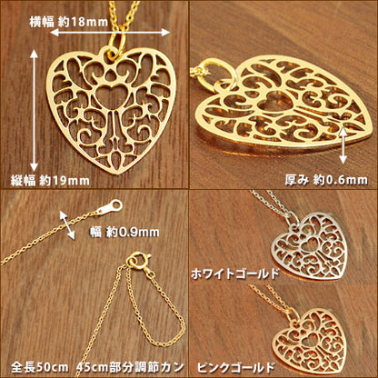 K18  レースワーク ハートセミロングネックレス