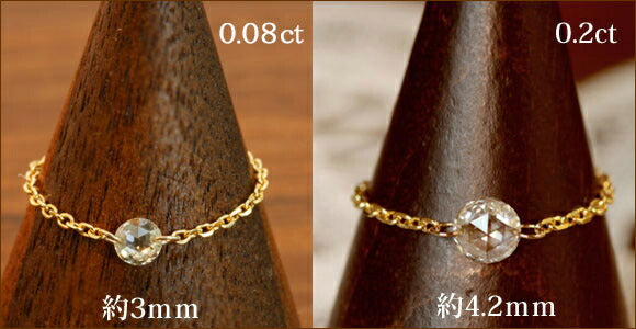 【Natural】K18  ローズカット ダイヤモンド チェーンリング　0.2ct　