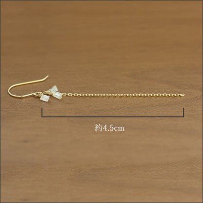 【LIMITED】【Natural】K18  テーパーバゲットダイヤ チェーンフックピアス