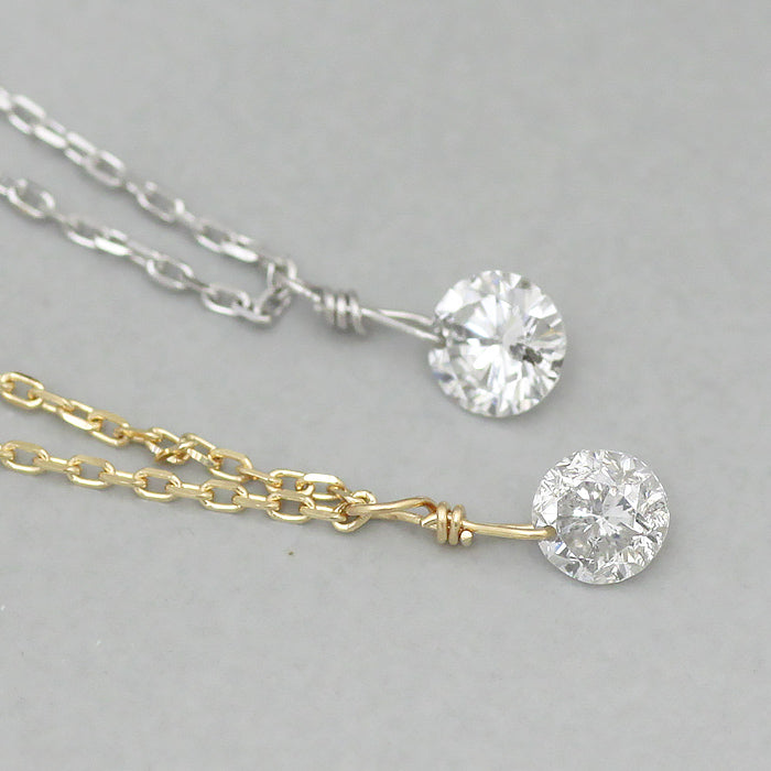 【LIMITED】【Natural】K18  フレームレス 一粒ダイヤ ネックレス 0.2ct　