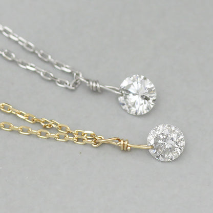 【LIMITED】【Natural】K18  フレームレス 一粒ダイヤ ネックレス 0.2ct　