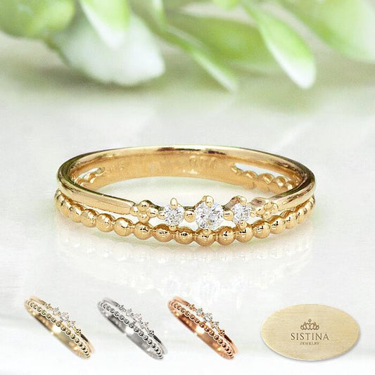 【Natural】K18  ピンキーリング ティアラ 0.04ct　