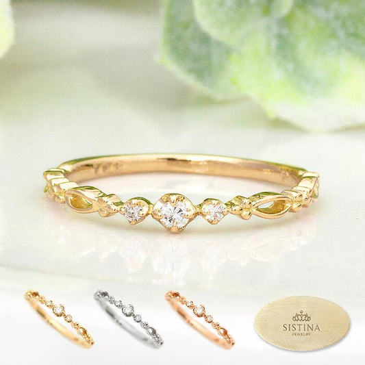 【Natural】K18  ピンキーリング ベル 0.04ct　