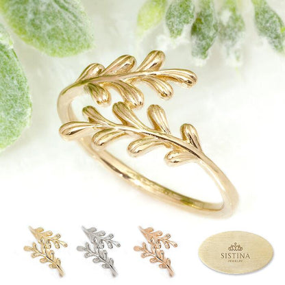 【Natural】K18  Green Leaf  リーフデザイン タイニーリング　