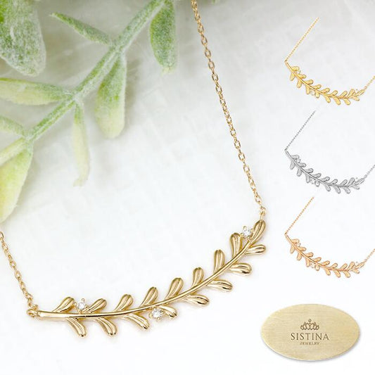 【Natural】K18  Green Leaf  リーフデザイン シーダネックレス　