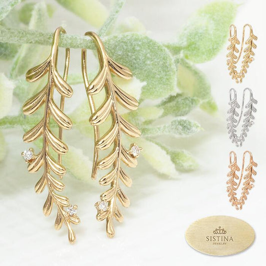 【Natural】K10  Green Leaf  リーフデザイン シーダ フックピアス　