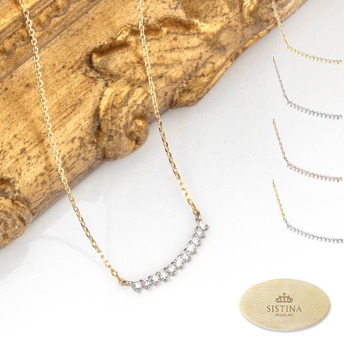【Natural】K18 ダイヤラインネックレス　0.1ct　