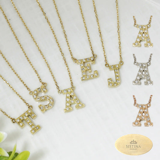 【Natural】K10 K18 ダイヤモンド イニシャル ネックレス　