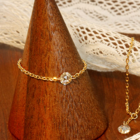 【Natural】K18 K10  ローズカットダイヤモンドチェーンリング　0.08ct　