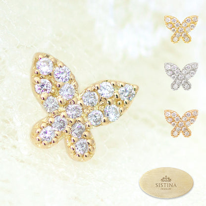【Natural】K18 バタフライ パヴェダイヤピアス 0.07ct 片耳用　