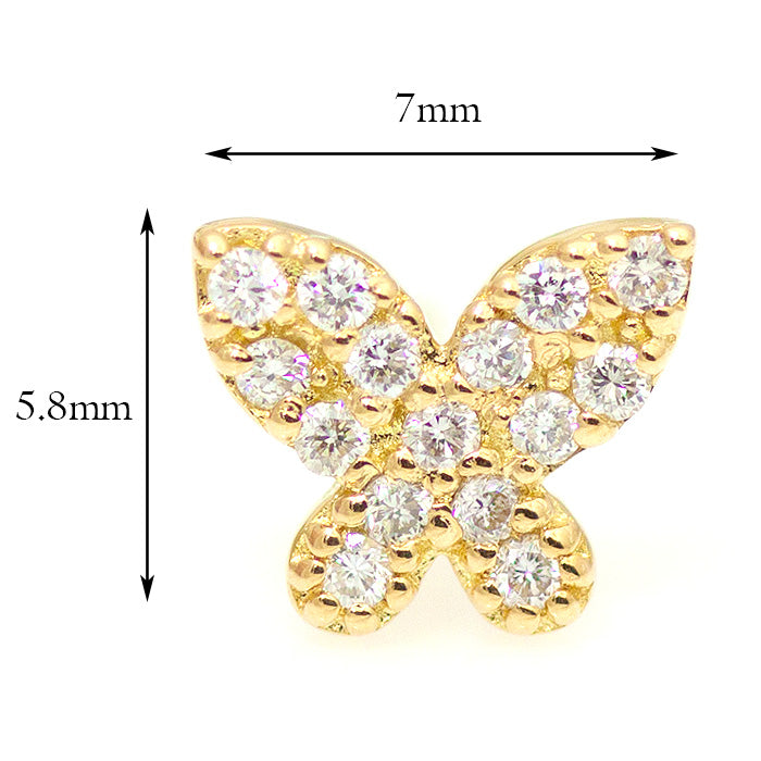 【Natural】K18 バタフライ パヴェダイヤピアス 0.07ct 片耳用　