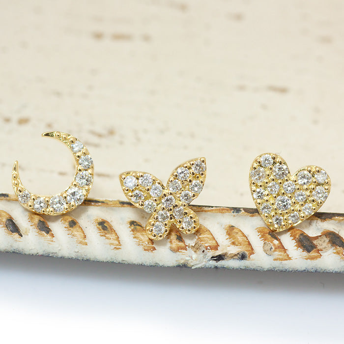 【Natural】K18 ハート パヴェダイヤピアス 0.07ct 片耳用　