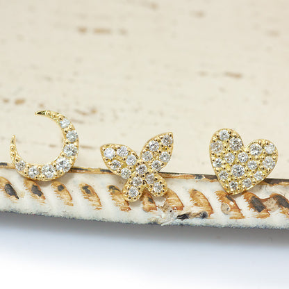 【Natural】K18 バタフライ パヴェダイヤピアス 0.07ct 片耳用　