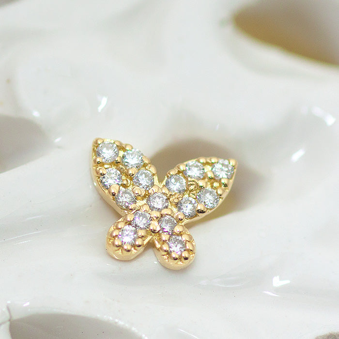 【Natural】K18 バタフライ パヴェダイヤピアス 0.07ct 片耳用　
