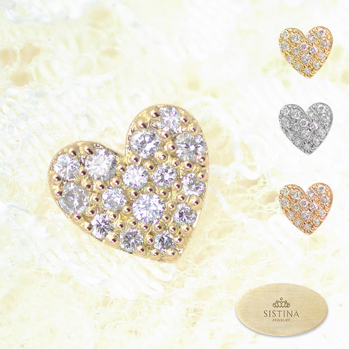 【Natural】K18 ハート パヴェダイヤピアス 0.07ct 片耳用　