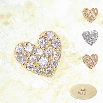 【Natural】K18 ハート パヴェダイヤピアス 0.07ct 片耳用　