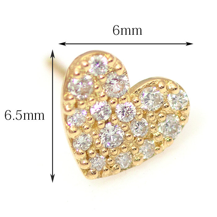 【Natural】K18 ハート パヴェダイヤピアス 0.07ct 片耳用　