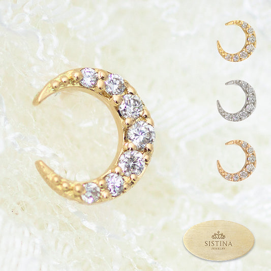 【Natural】　K18 クレッセント パヴェダイヤピアス 0.05ct 片耳用
