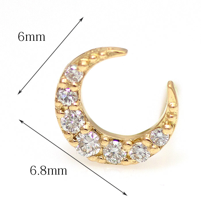 【Natural】　K18 クレッセント パヴェダイヤピアス 0.05ct 片耳用
