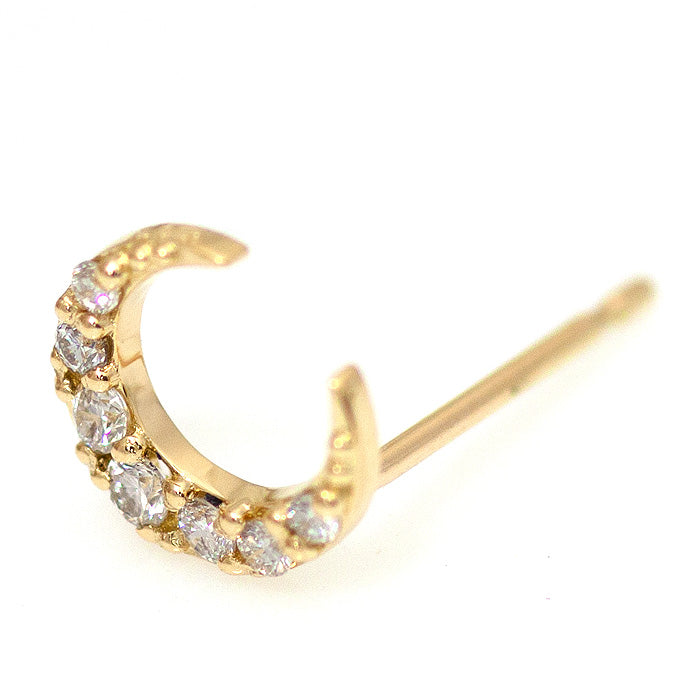 【Natural】　K18 クレッセント パヴェダイヤピアス 0.05ct 片耳用