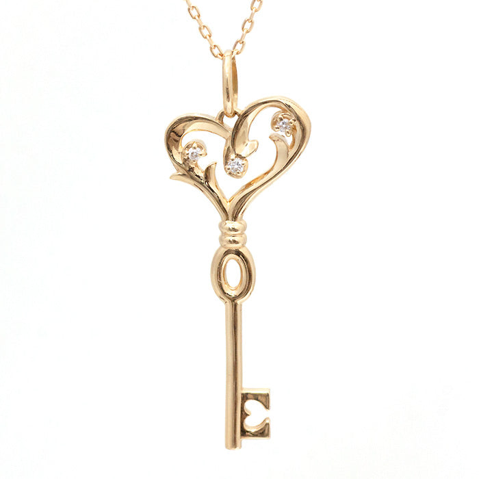 【Natural】LiLiNa K10 KEY to L ハート キー ペンダント 0.02ct