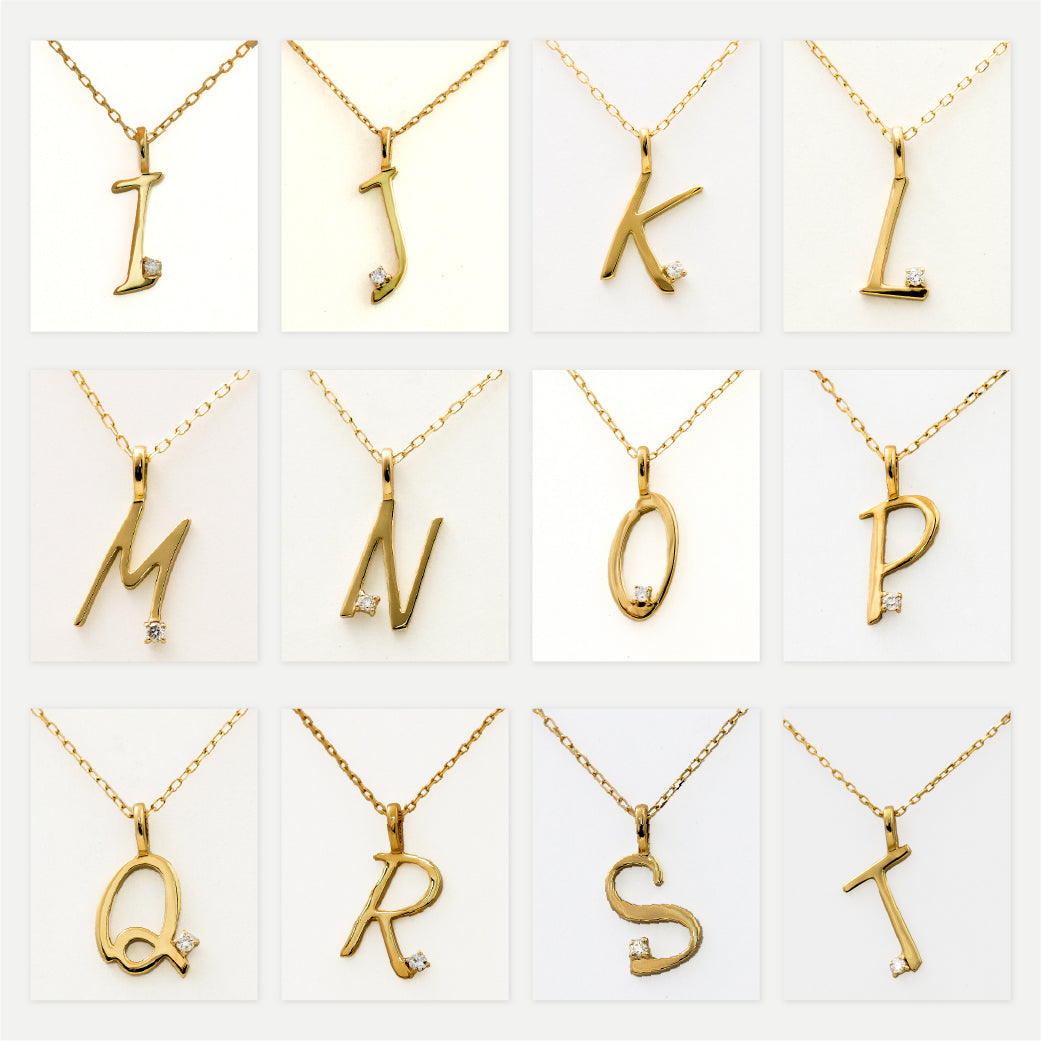 【Natural】K18  ワンポイントダイヤ付き イニシャル ネックレス　