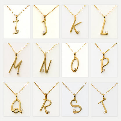【Natural】K18  ワンポイントダイヤ付き イニシャル ネックレス　