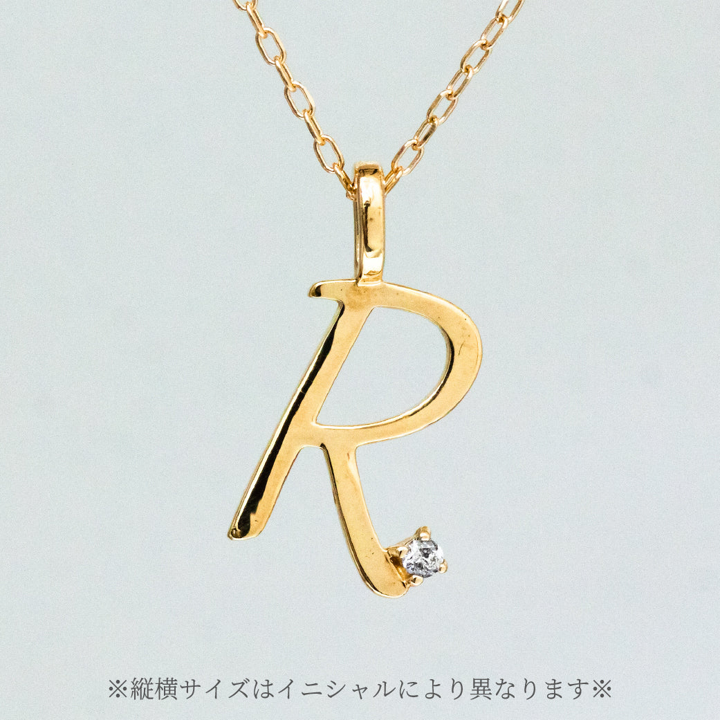 【Natural】K18  ワンポイントダイヤ付き イニシャル ネックレス　