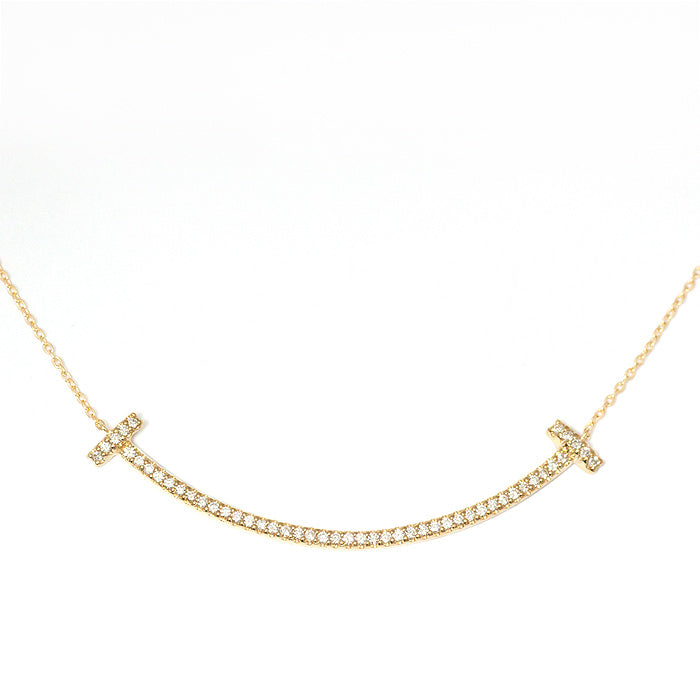 【Natural】K18 PT コンビ スマイル ラインネックレス 0.3ct　