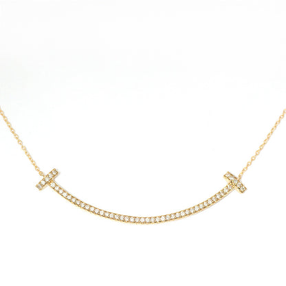 【Natural】K18 PT コンビ スマイル ラインネックレス 0.3ct　
