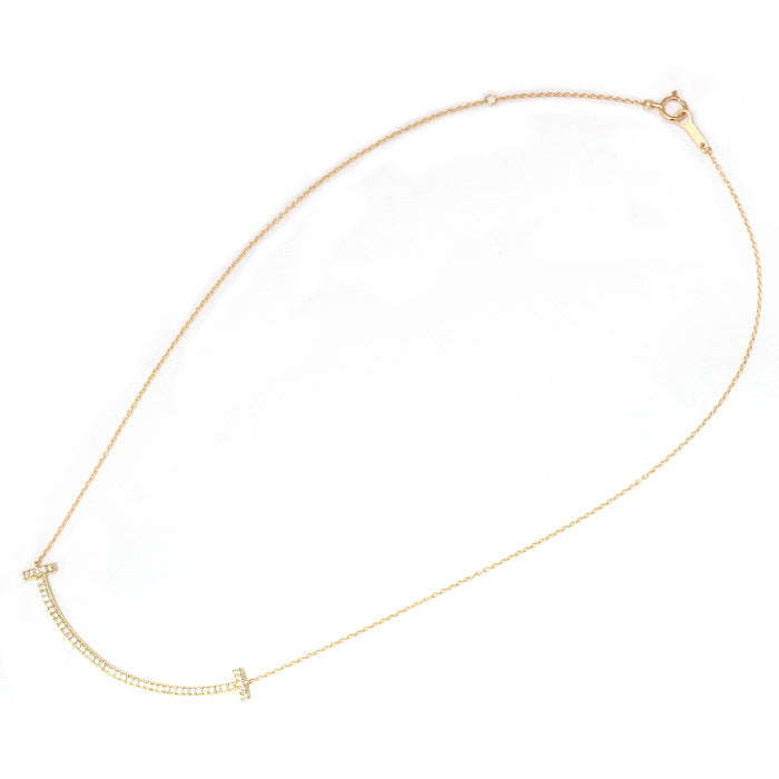 【Natural】K18 PT コンビ スマイル ラインネックレス 0.3ct　