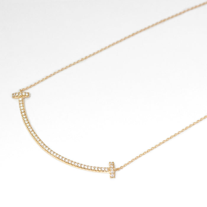 【Natural】K18 PT コンビ スマイル ラインネックレス 0.3ct　