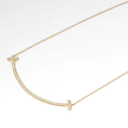 【Natural】K18 PT コンビ スマイル ラインネックレス 0.3ct　