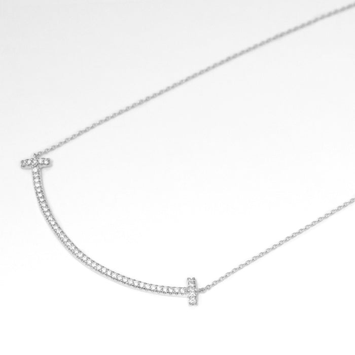 【Natural】K18 PT コンビ スマイル ラインネックレス 0.3ct　