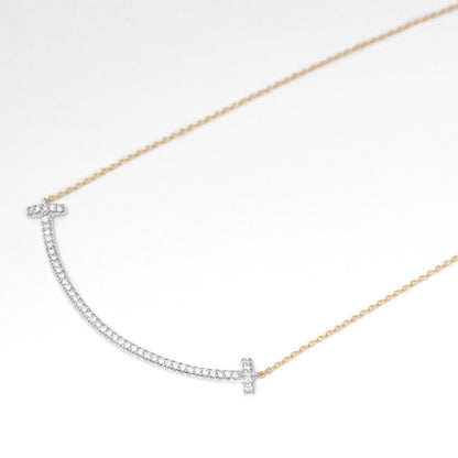 【Natural】K18 PT コンビ スマイル ラインネックレス 0.3ct　