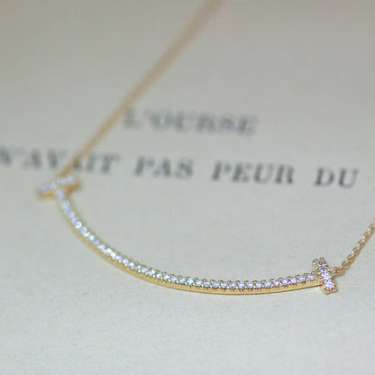 【Natural】K18 PT コンビ スマイル ラインネックレス 0.3ct　