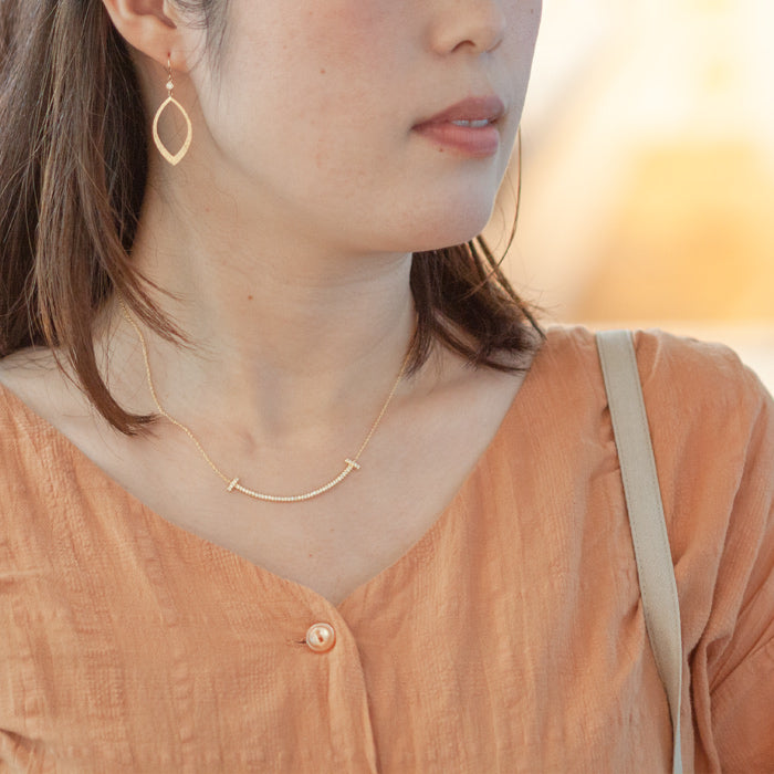 【Natural】K18 PT コンビ スマイル ラインネックレス 0.3ct　