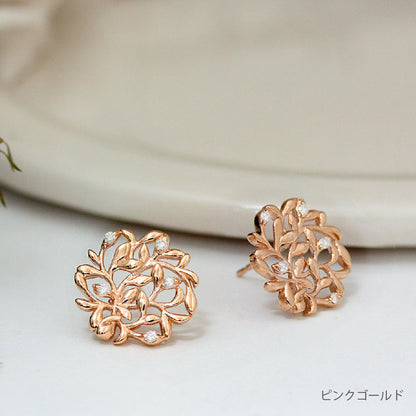 【Natural】K18  Green Leaf  リーフデザイン オーブスタッドピアス　