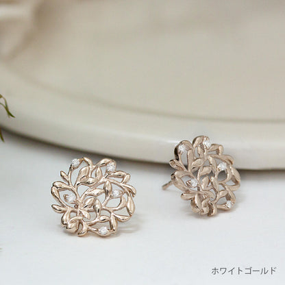 【Natural】K18  Green Leaf  リーフデザイン オーブスタッドピアス　