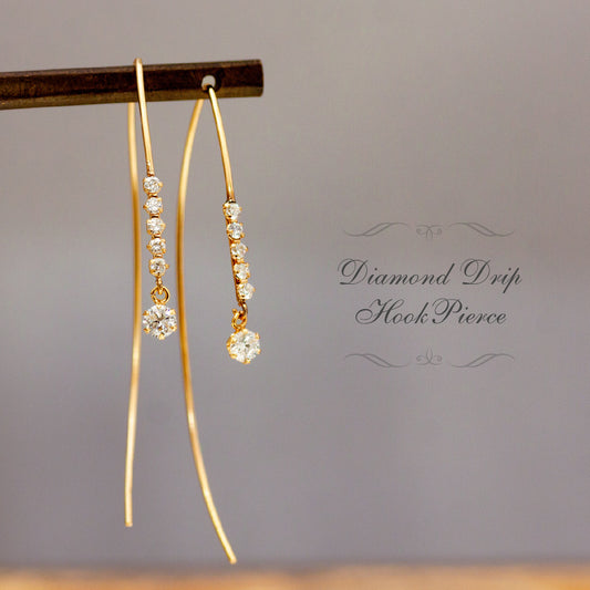 【Natural】K18  アメリカンフックピアス ドロップ 0.22ct　